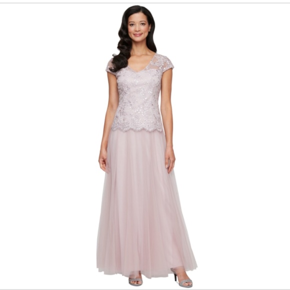 Alex Evenings Women's Embroidered-Chiffon Tulle-Skirt Gown Size: 16 Color: Blush - Picture 4 of 4